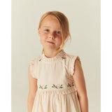 COPENHAGEN COLORS Dusty Rose W Cream Stripe Seersucker Dress W. Ruffles And Emb.