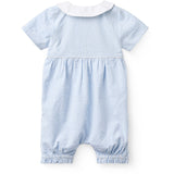 COPENHAGEN COLORS Sky Blue W Cream Stripe Seersucker Romper W. Collar