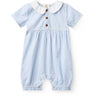 COPENHAGEN COLORS Sky Blue W Cream Stripe Seersucker Romper W. Collar
