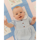 COPENHAGEN COLORS Sky Blue W Cream Stripe Seersucker Romper W. Collar