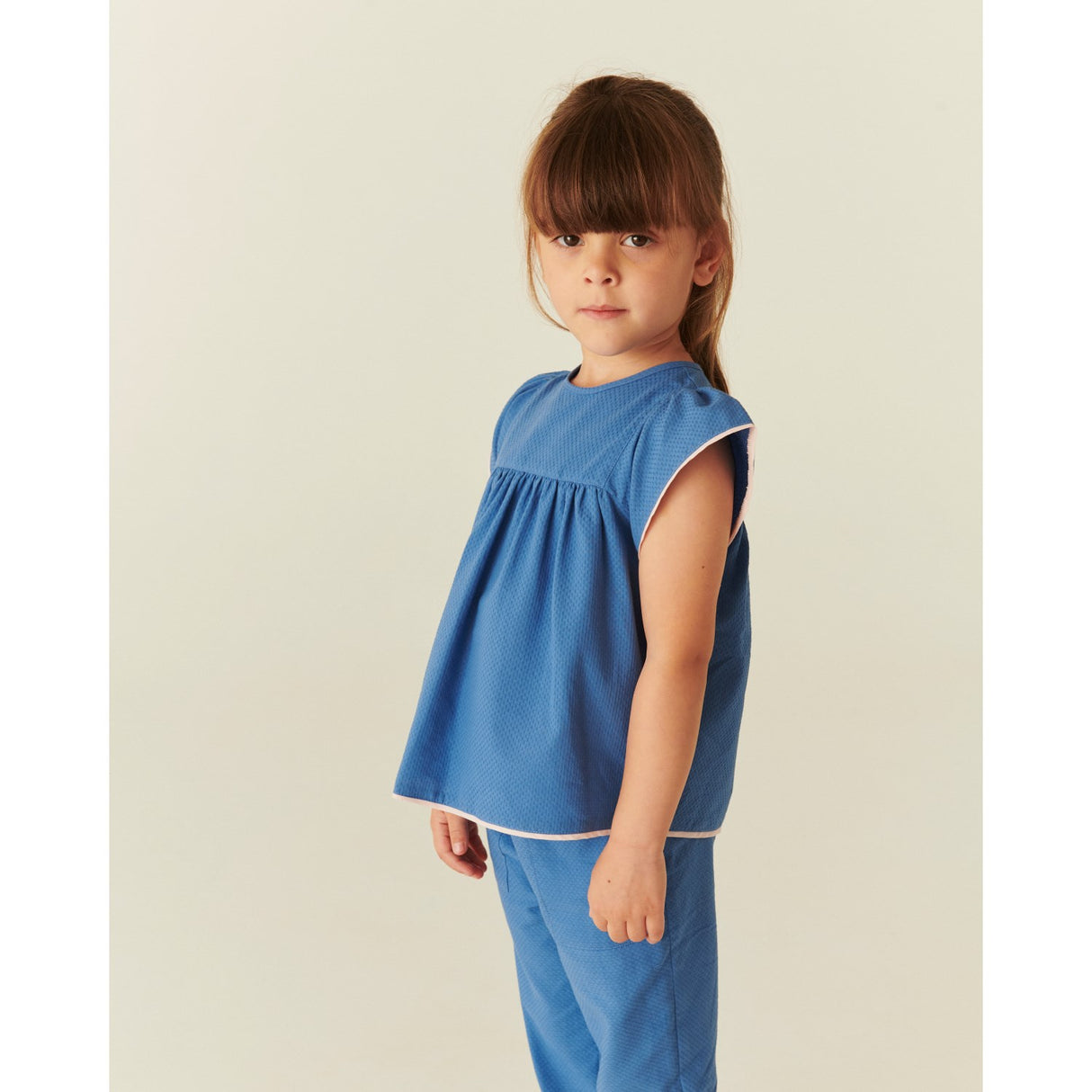 COPENHAGEN COLORS Ocean Blue Comb. Blouse W. Contrast Piping