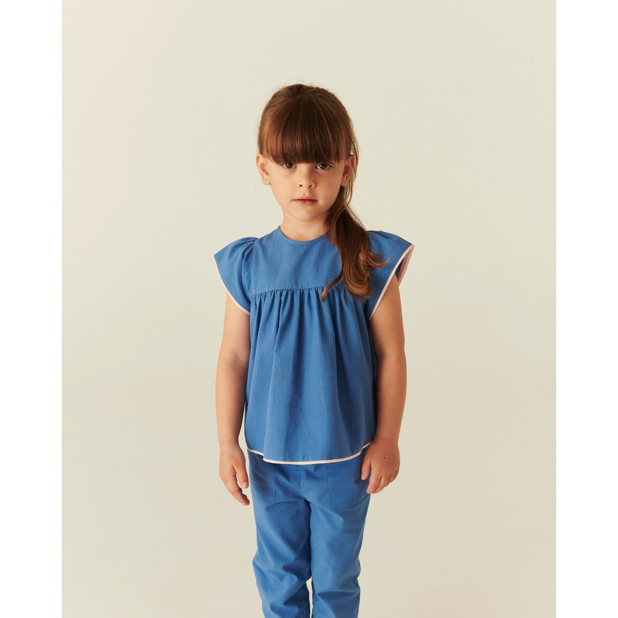 COPENHAGEN COLORS Ocean Blue Comb. Blouse W. Contrast Piping