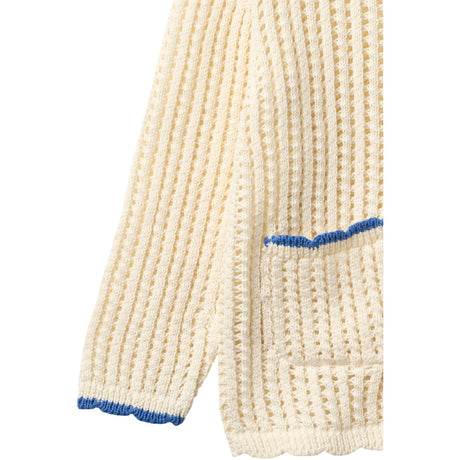 COPENHAGEN COLORS Cream W Ocean Blue Crochet Ls Cardigan