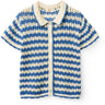 COPENHAGEN COLORS Ocean Blue/Cream Comb Crochet Ss Cardigan
