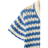 COPENHAGEN COLORS Ocean Blue/Cream Comb Crochet Ss Cardigan
