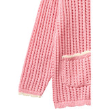 COPENHAGEN COLORS Pink W Cream Crochet Ls Cardigan