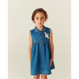 COPENHAGEN COLORS Indigo Blue Washed Denim Dress W. Crochet Doves