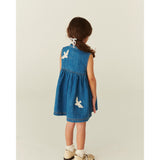 COPENHAGEN COLORS Indigo Blue Washed Denim Dress W. Crochet Doves