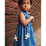 COPENHAGEN COLORS Indigo Blue Washed Denim Dress W. Crochet Doves