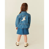 COPENHAGEN COLORS Indigo Blue Washed Denim Frill Jacket W. Crochet Doves