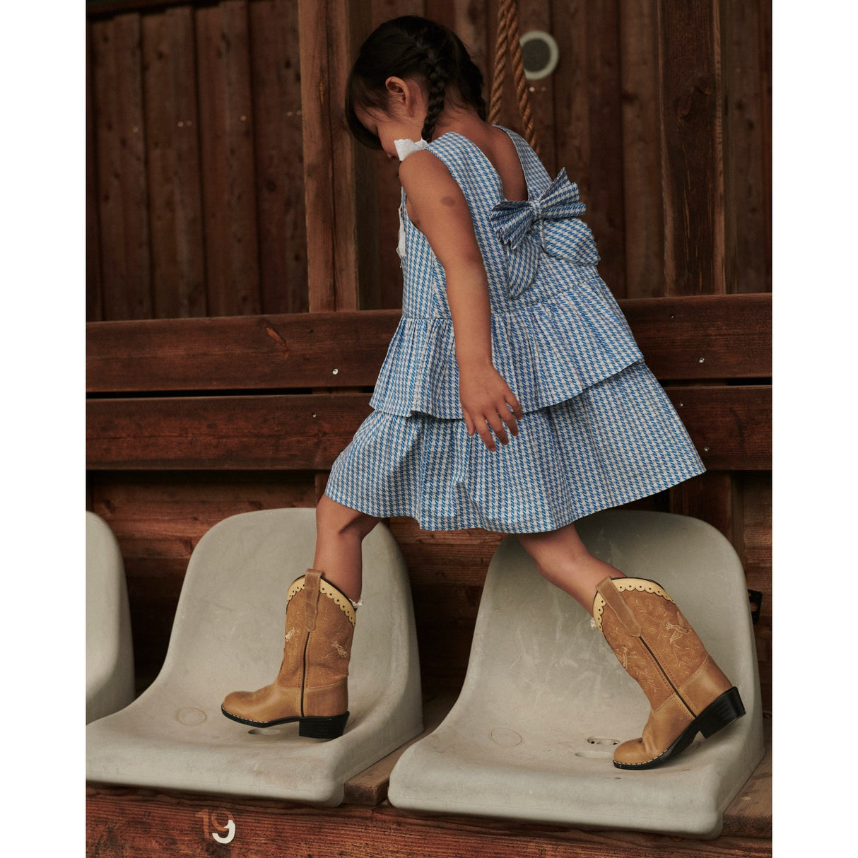 COPENHAGEN COLORS Blue Houndstooth Mini Houndstooth Dress W. Bow