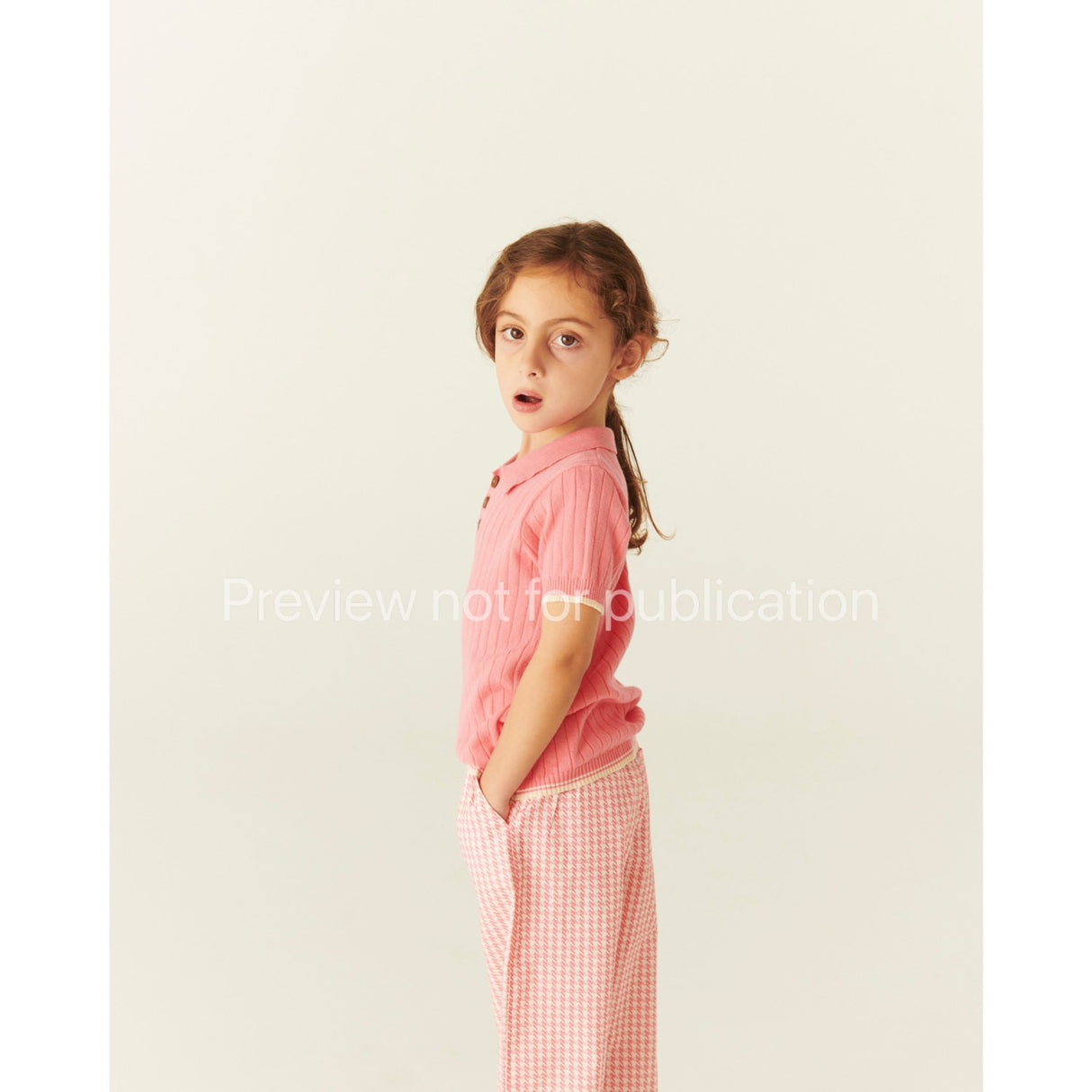 COPENHAGEN COLORS Pink Houndstooth Mini Houndstooth Pants