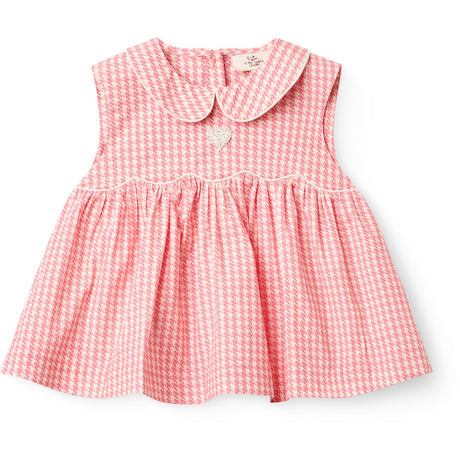 COPENHAGEN COLORS Pink Houndstooth Mini Houndstooth Ss Blouse W. Collar