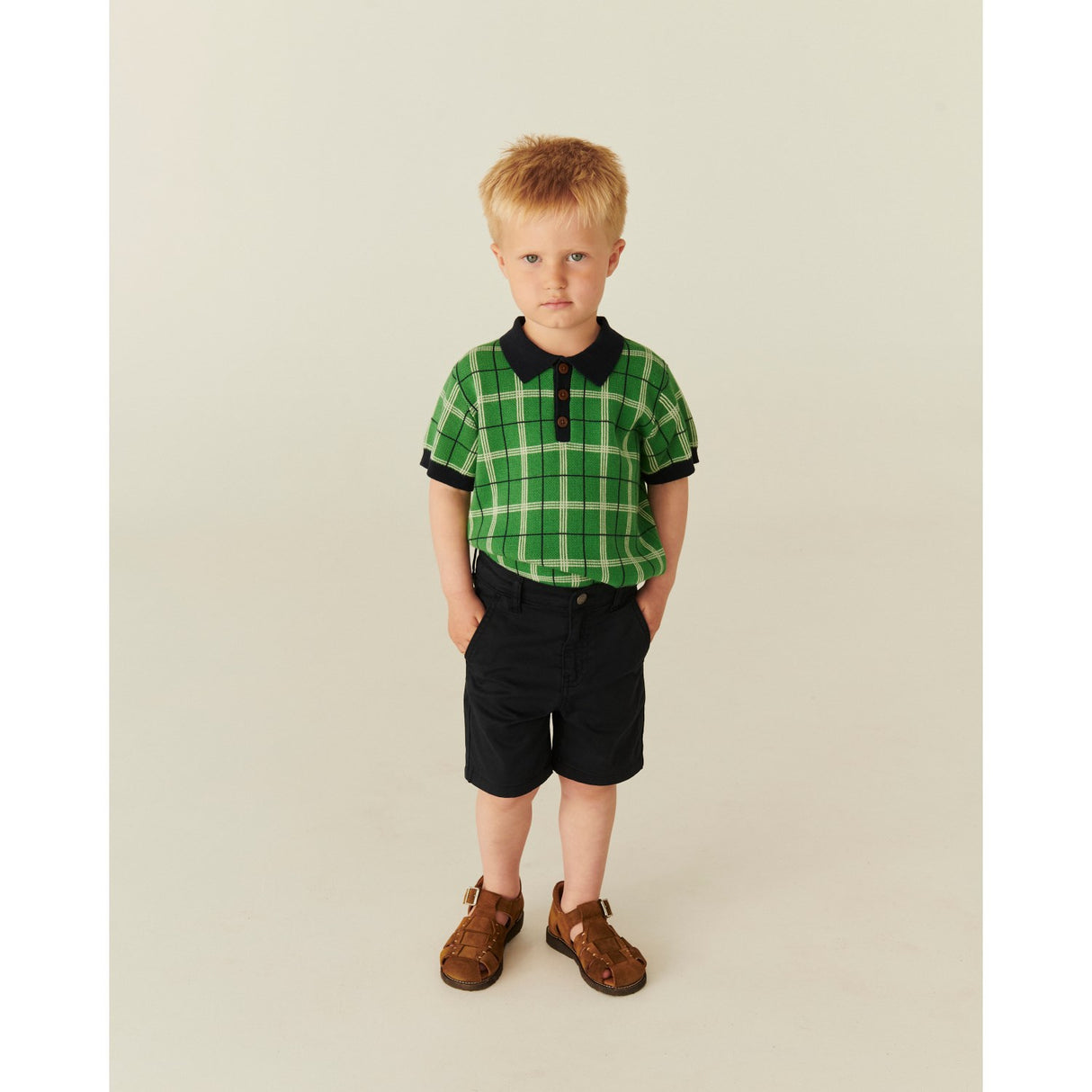 COPENHAGEN COLORS Green Comb. Knitted Checkered Polo