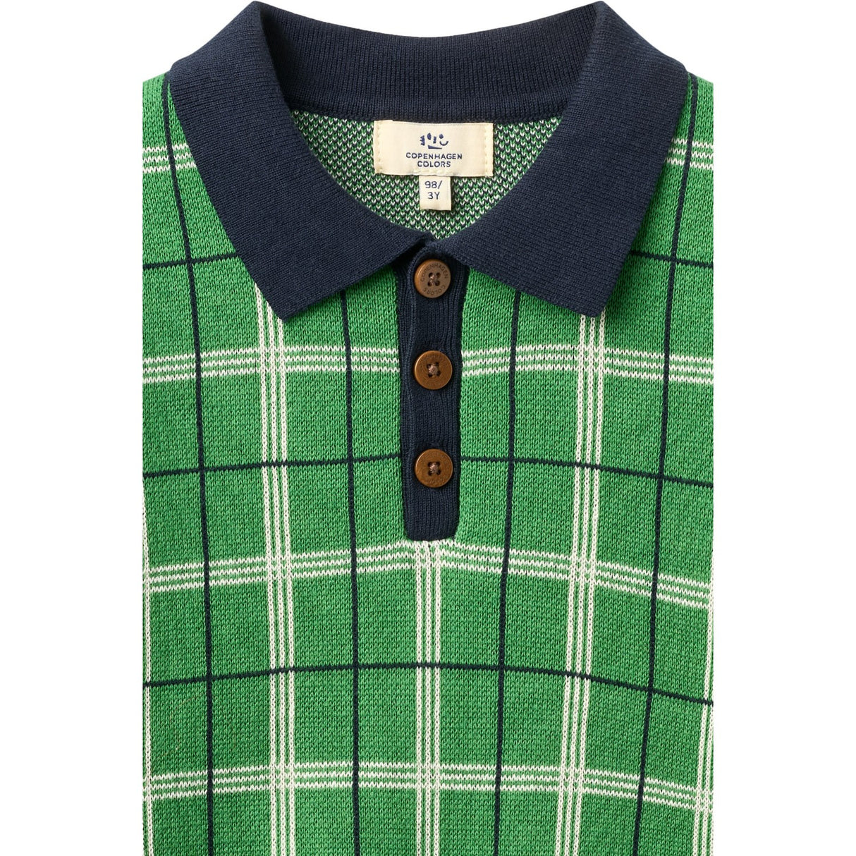 COPENHAGEN COLORS Green Comb. Knitted Checkered Polo