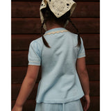 COPENHAGEN COLORS Ice Blue/Cream Comb. Knitted Peplum Blouse