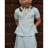 COPENHAGEN COLORS Ice Blue/Cream Comb. Knitted Peplum Blouse