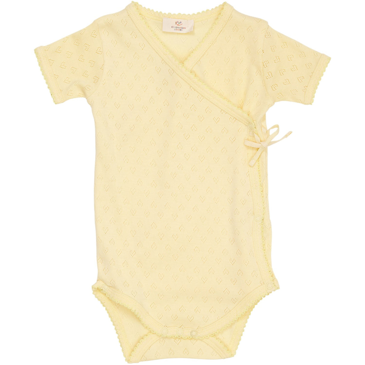 COPENHAGEN COLORS Pale Yellow Pointelle Heart Crossover Body Ss