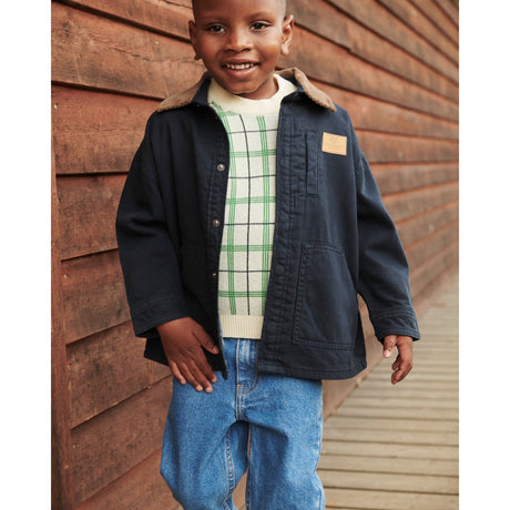 COPENHAGEN COLORS Navy Comb Twill Jacket W. Corduroy Collar