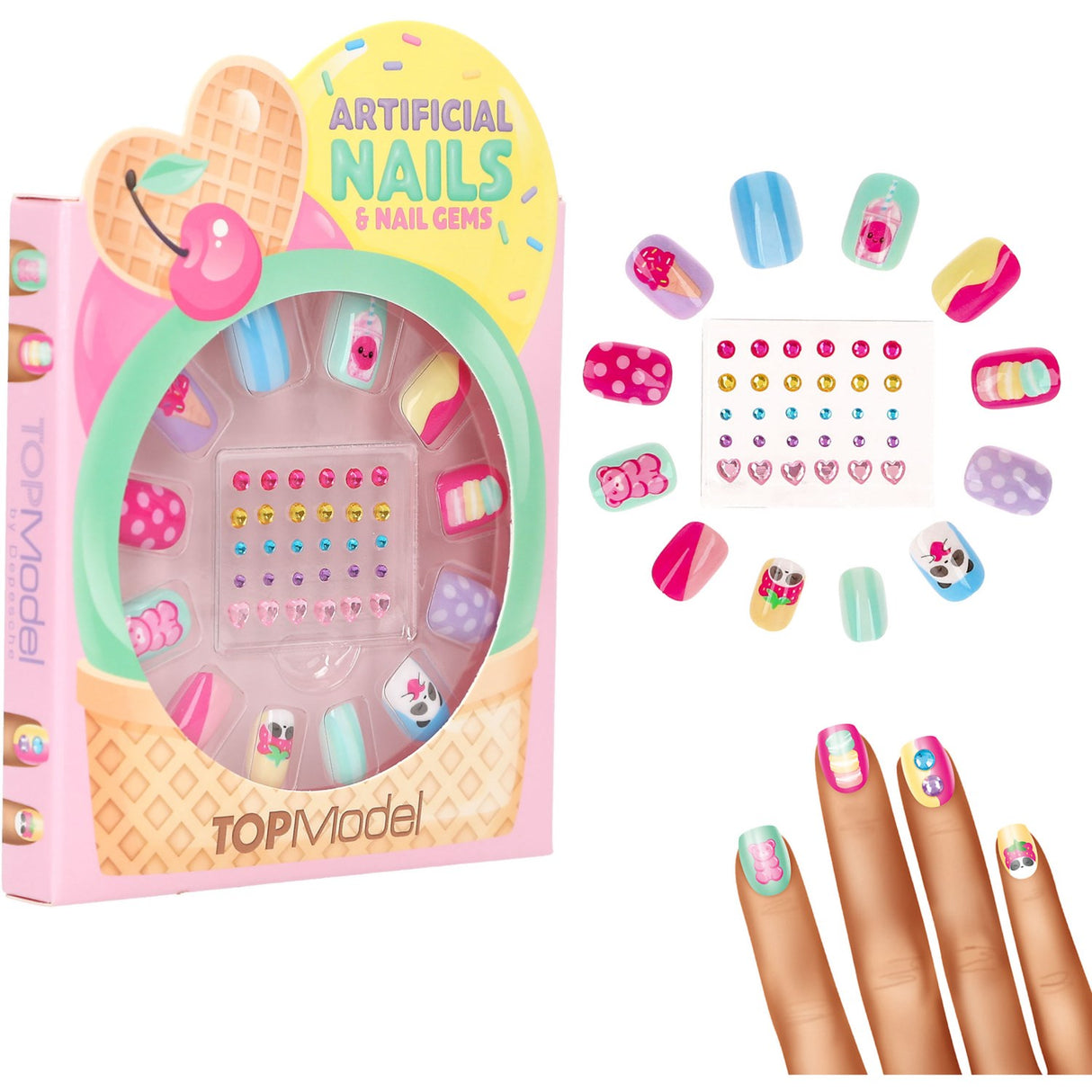 TOPModel Candy Glam Artificial Nails And Deco Stone Set