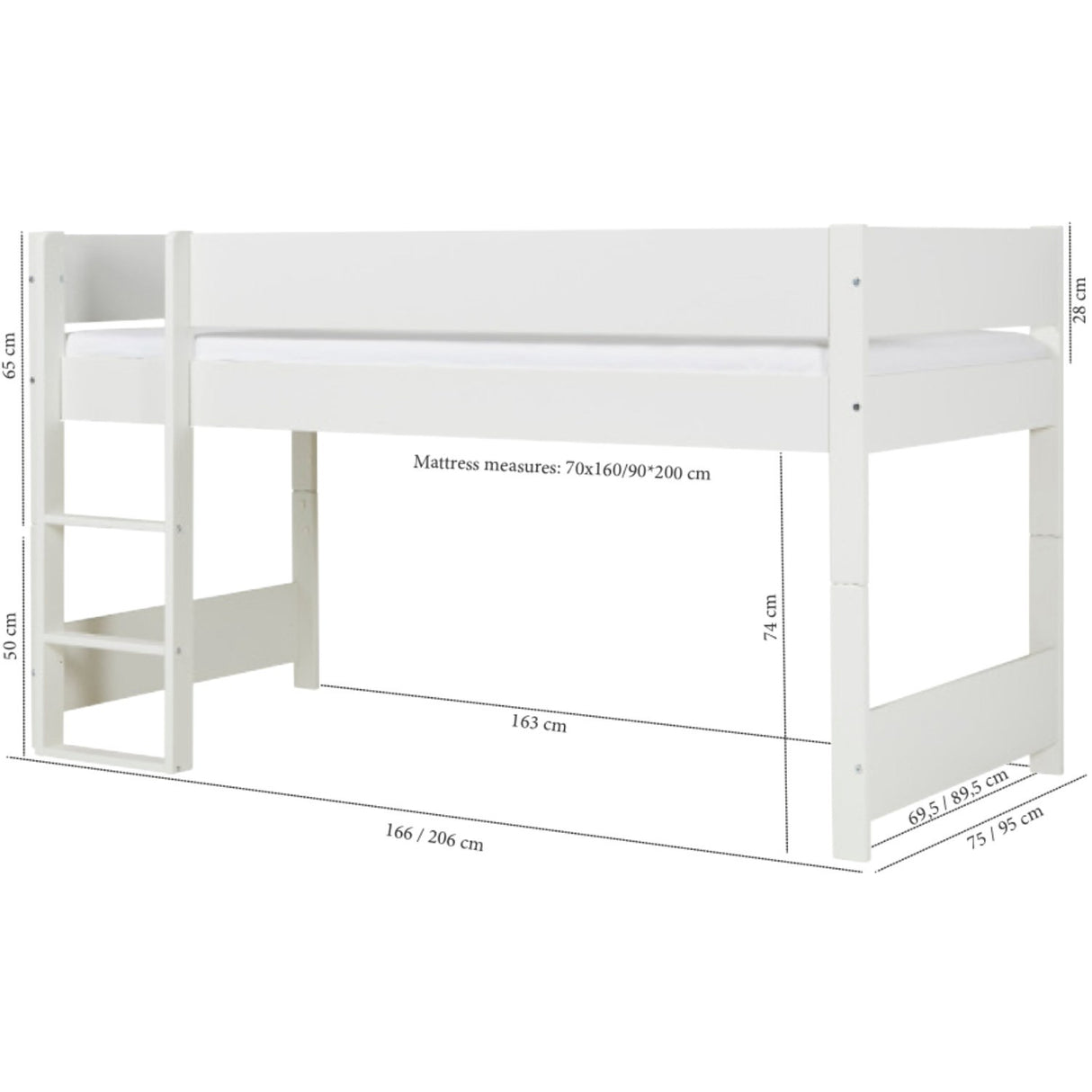Manis-h White Huxie Halvhøj Bed - 200 Cm