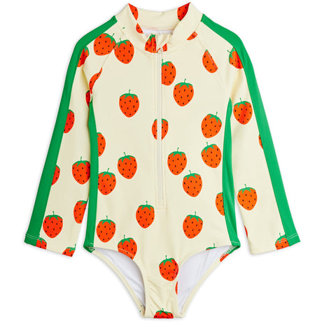 Mini Rodini Off-white Strawberries AOP Ls Uv Swimsuit