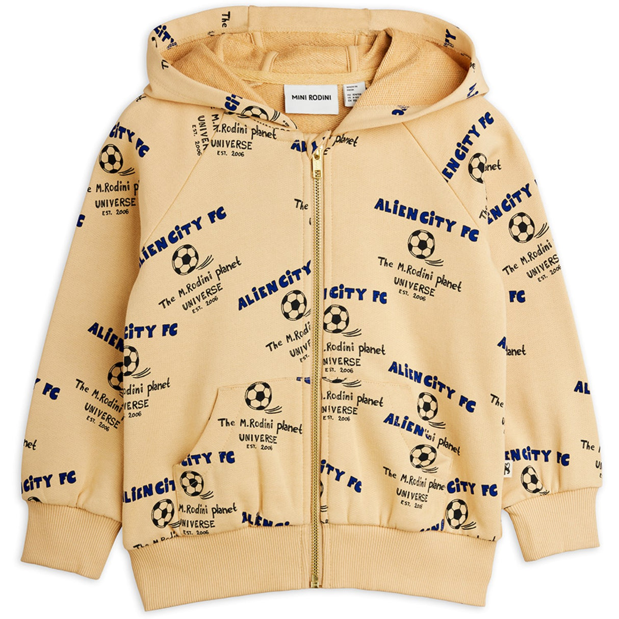 Mini Rodini Beige Alien City Fc AOP Zip Hoodie