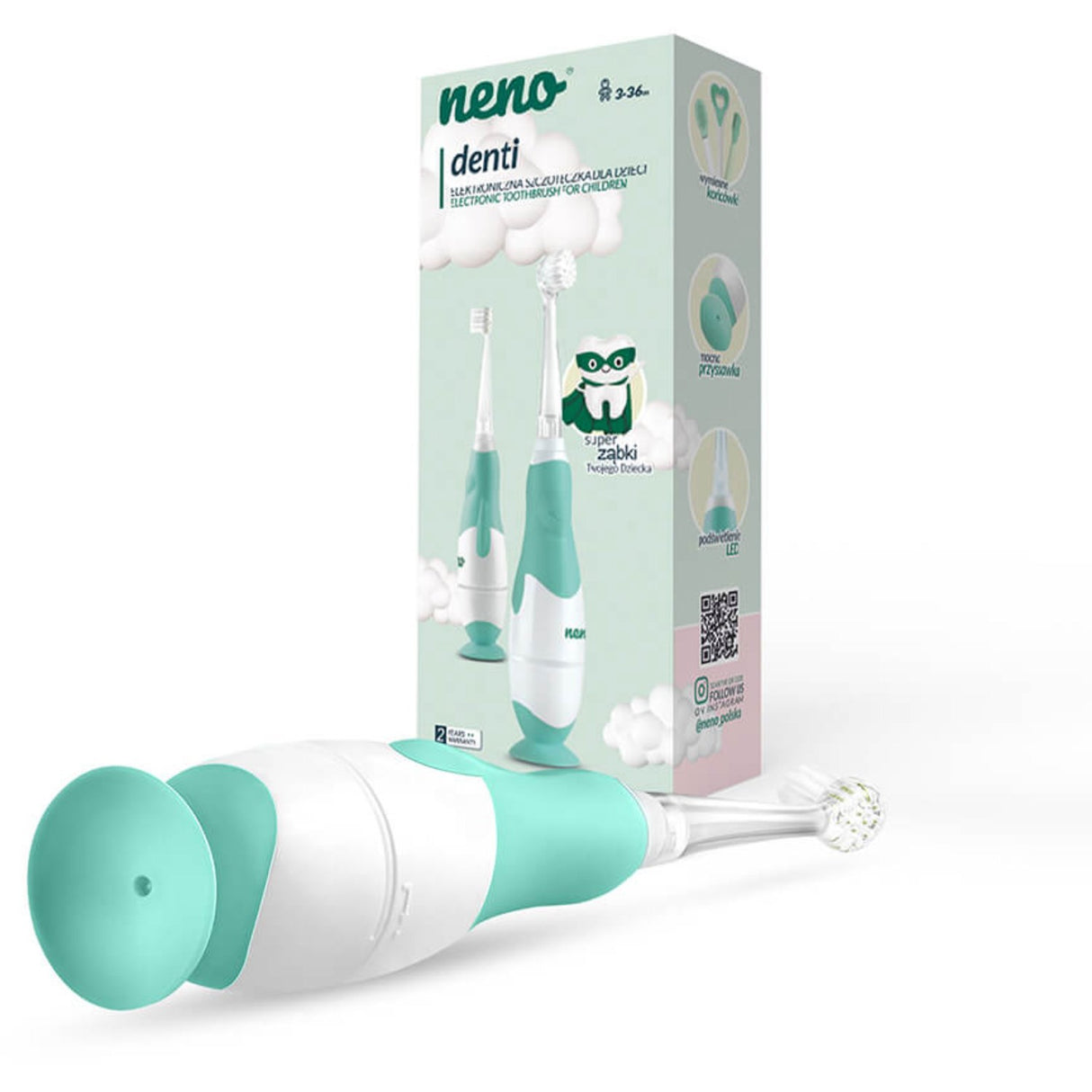 Neno Hvid, Grøn Electric Toothbrush Denti Til Børn M. 4 Børstehoveder