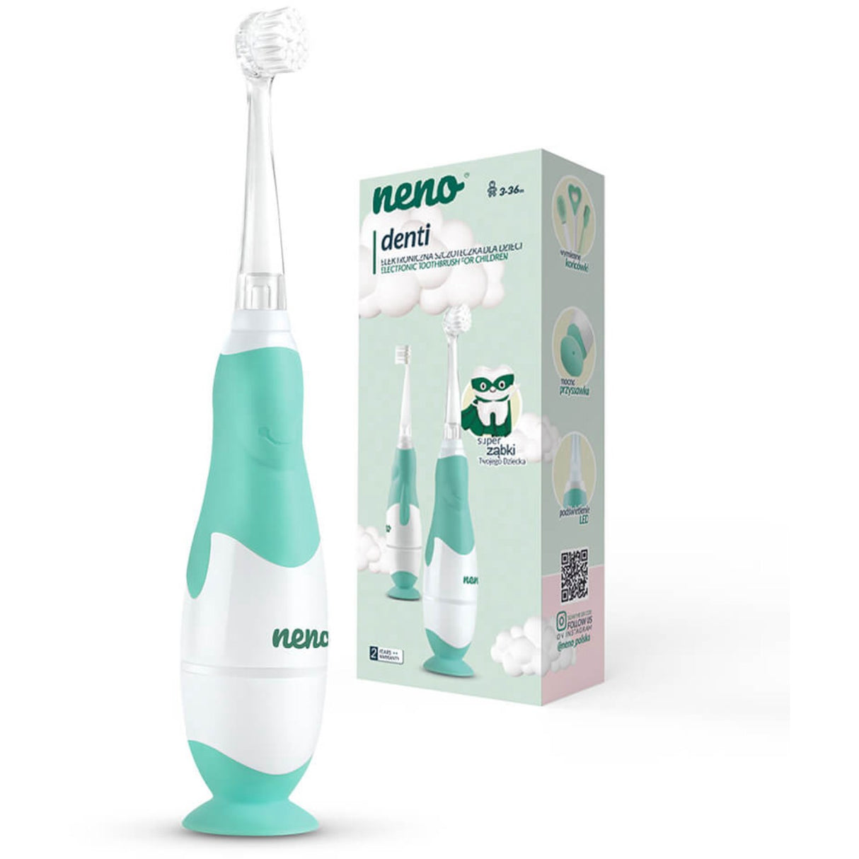 Neno Hvid, Grøn Electric Toothbrush Denti Til Børn M. 4 Børstehoveder