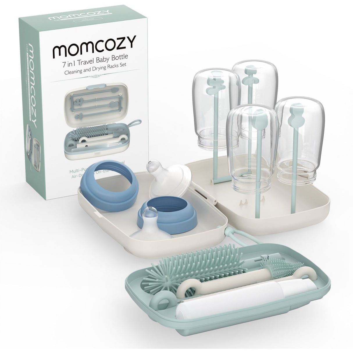 Momcozy Green 7 In 1 Baby Bottle Brush Set