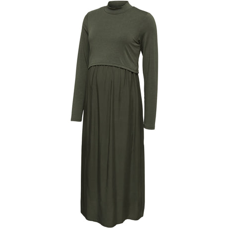 Mama;licious Rifle Green Mlcathy June Ls Mix Midi Dress 2F