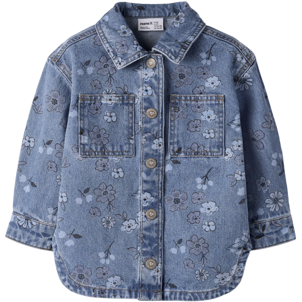 Name It Medium Blue Denim Flower Nmfjoy Dnm AOP Jacket 2633-Im