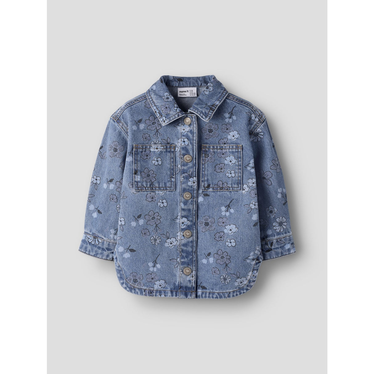 Name It Medium Blue Denim Flower Nmfjoy Dnm AOP Jacket 2633-Im