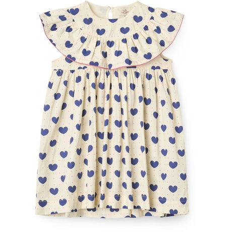COPENHAGEN COLORS Heart Aop Ocean X Luksusbaby Heart And Dots Dress W. Frill