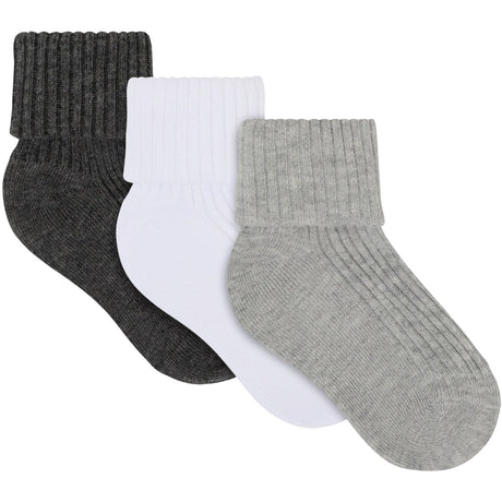 Minymo Light Grey Melange Baby 2X2 Rib Sock 3-Pack