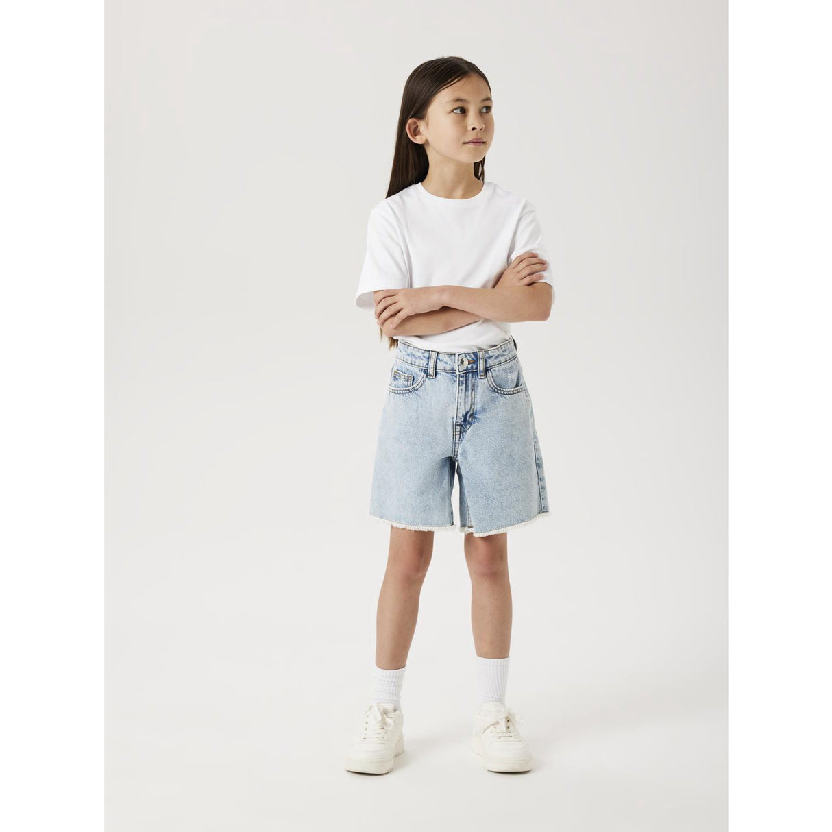 Name It Light Blue Bleached Denim Nkfbella Hw Wide Dnm Shorts 1488-Be Noos