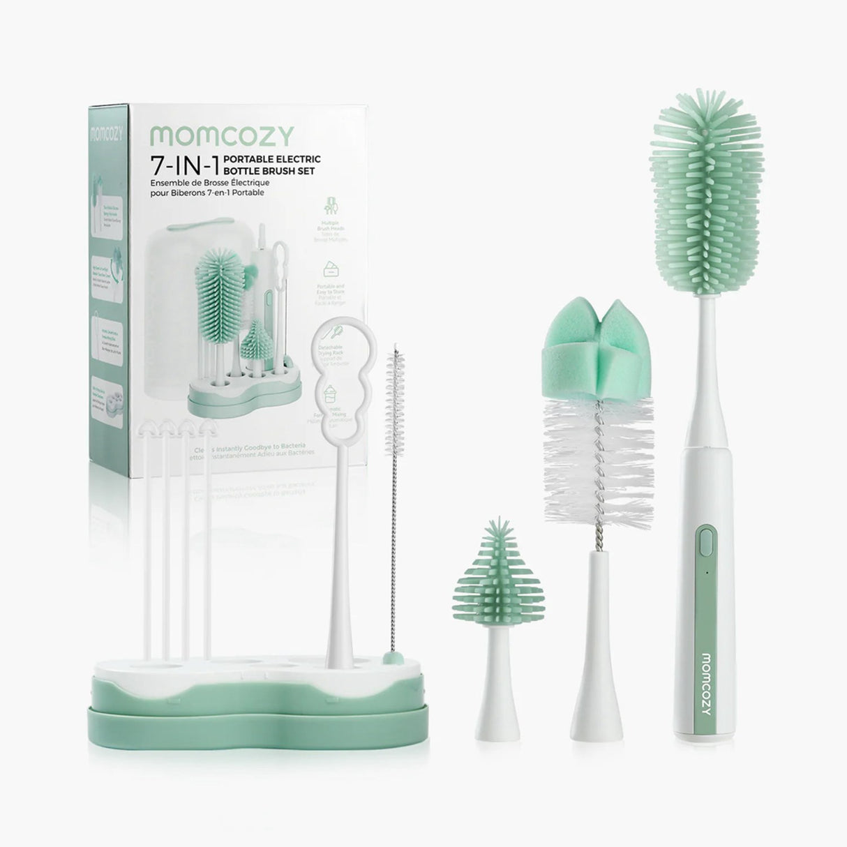Momcozy Green LS003 7 In 1 Baby Bottle Brush Set
