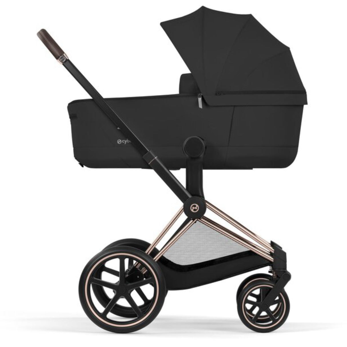 Cybex Sepia Black/Black Priam Comfort Rosegold Inklusiv Foldbar Liggedel