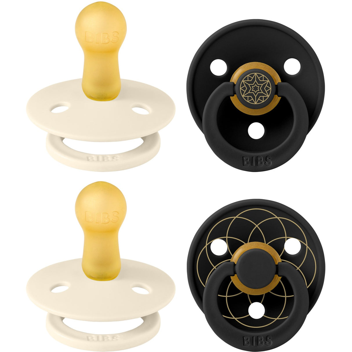 Bibs Ivory Gold Black Gold Pacifier Studio Colour 4 Pack Noor & Layl Latex