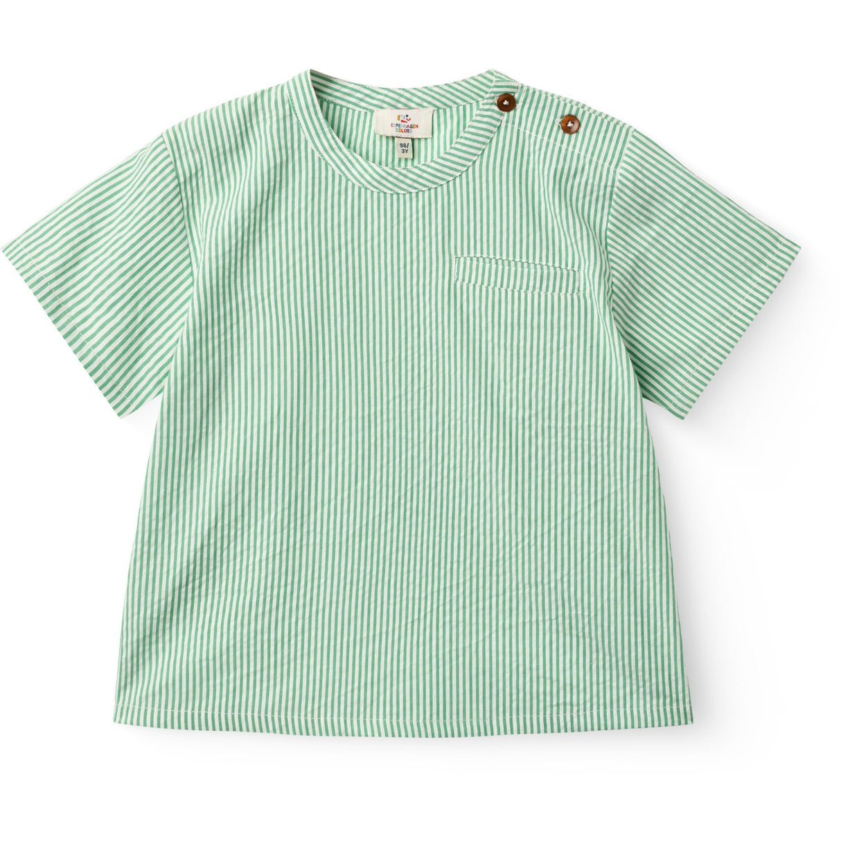 COPENHAGEN COLORS Sharp Green W Cream Stripe Seersucker Ss Blouse