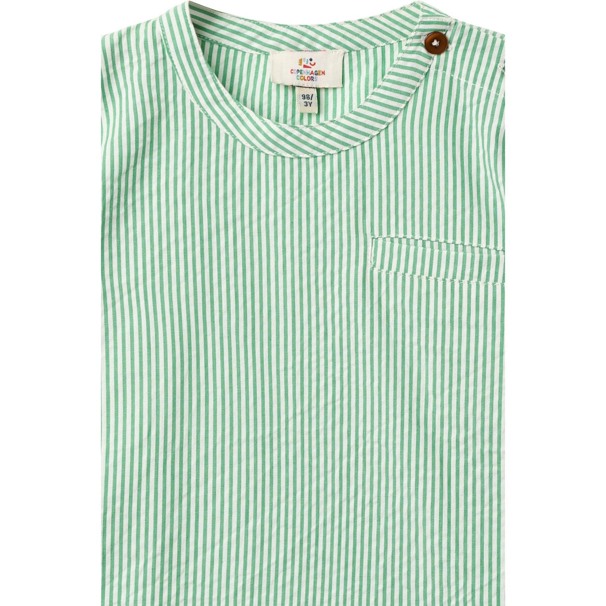 COPENHAGEN COLORS Sharp Green W Cream Stripe Seersucker Ss Blouse