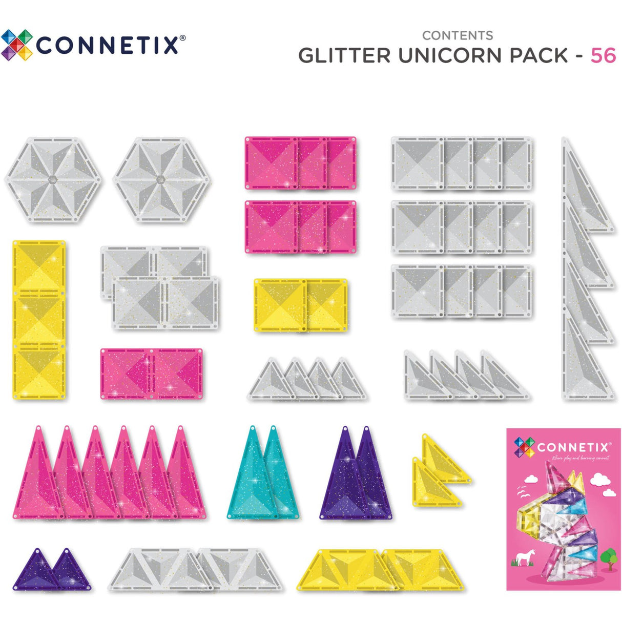 Connetix Multicolour Glitter Unicorn Pack 56 Pcs