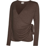 Mama;licious Chocolate Brown Melange Mlkira Tess Ls Jrs Top 2F