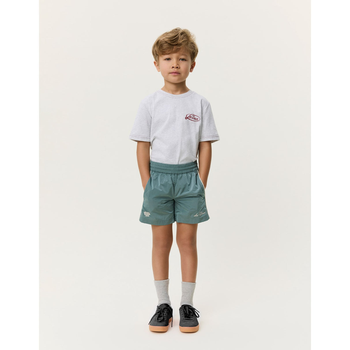 Les Deux Kids Tea Green Shiny Crisp Track Shorts KIDS