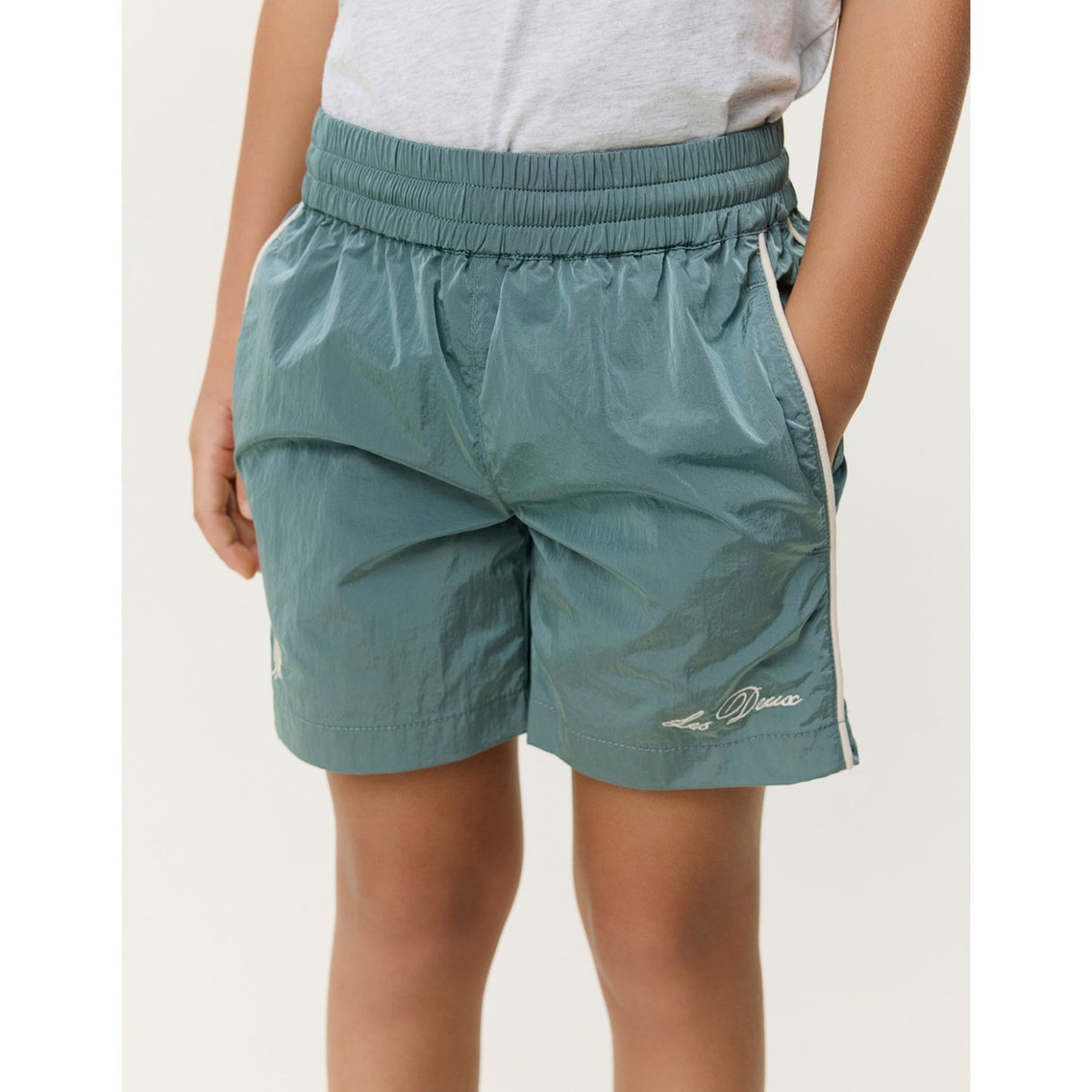 Les Deux Kids Tea Green Shiny Crisp Track Shorts KIDS