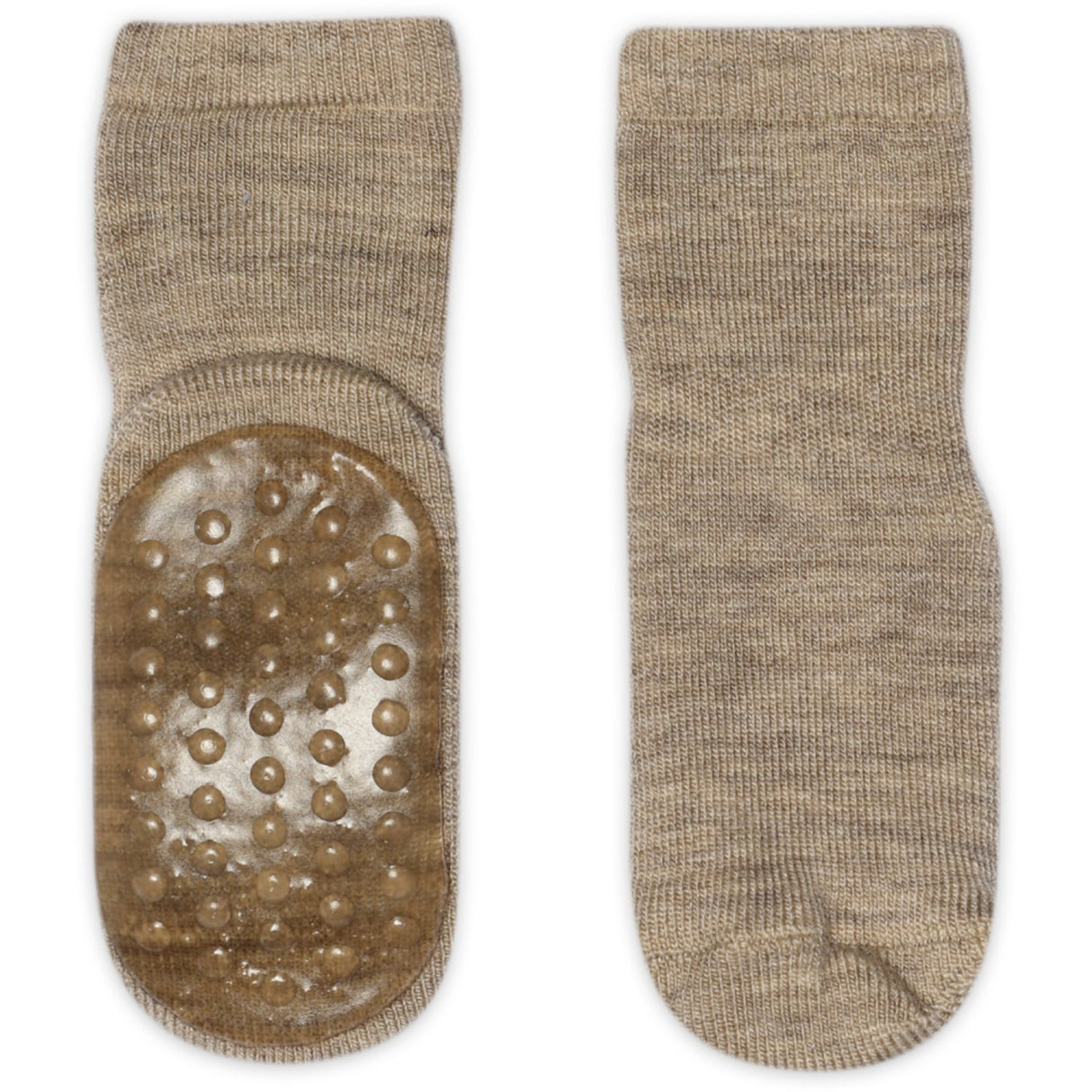 Gobabygo Light Brown Melange Wool Socks Anti-Slip