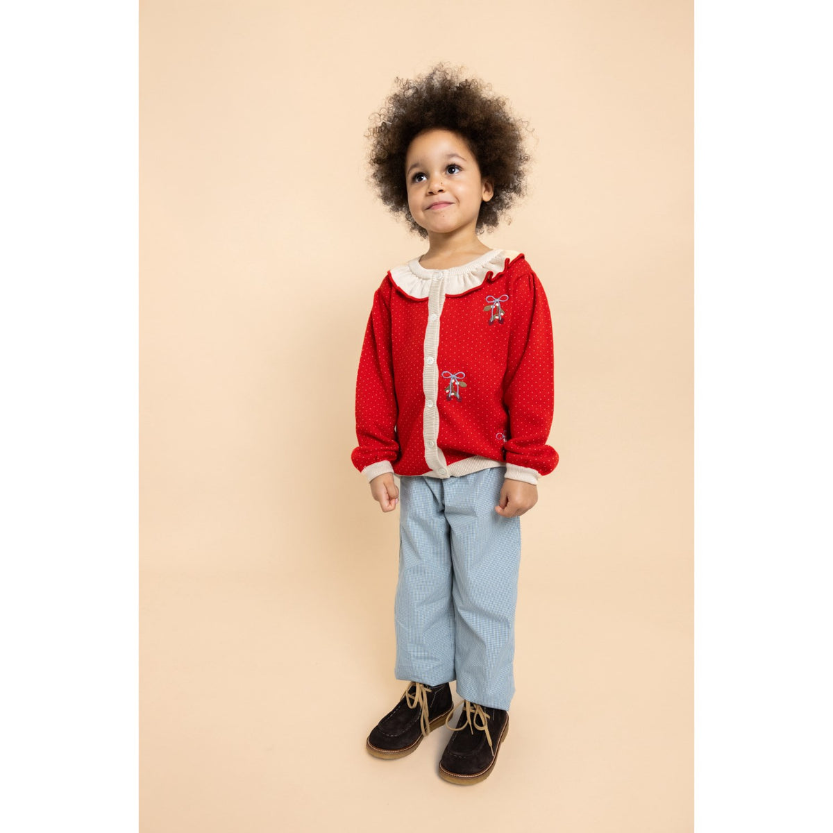 Flöss Poppy Red/Cream Dot Elsie Cardigan