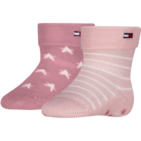 Tommy Hilfiger Light Pink Baby Socks 2-Pack Fold Over Abs