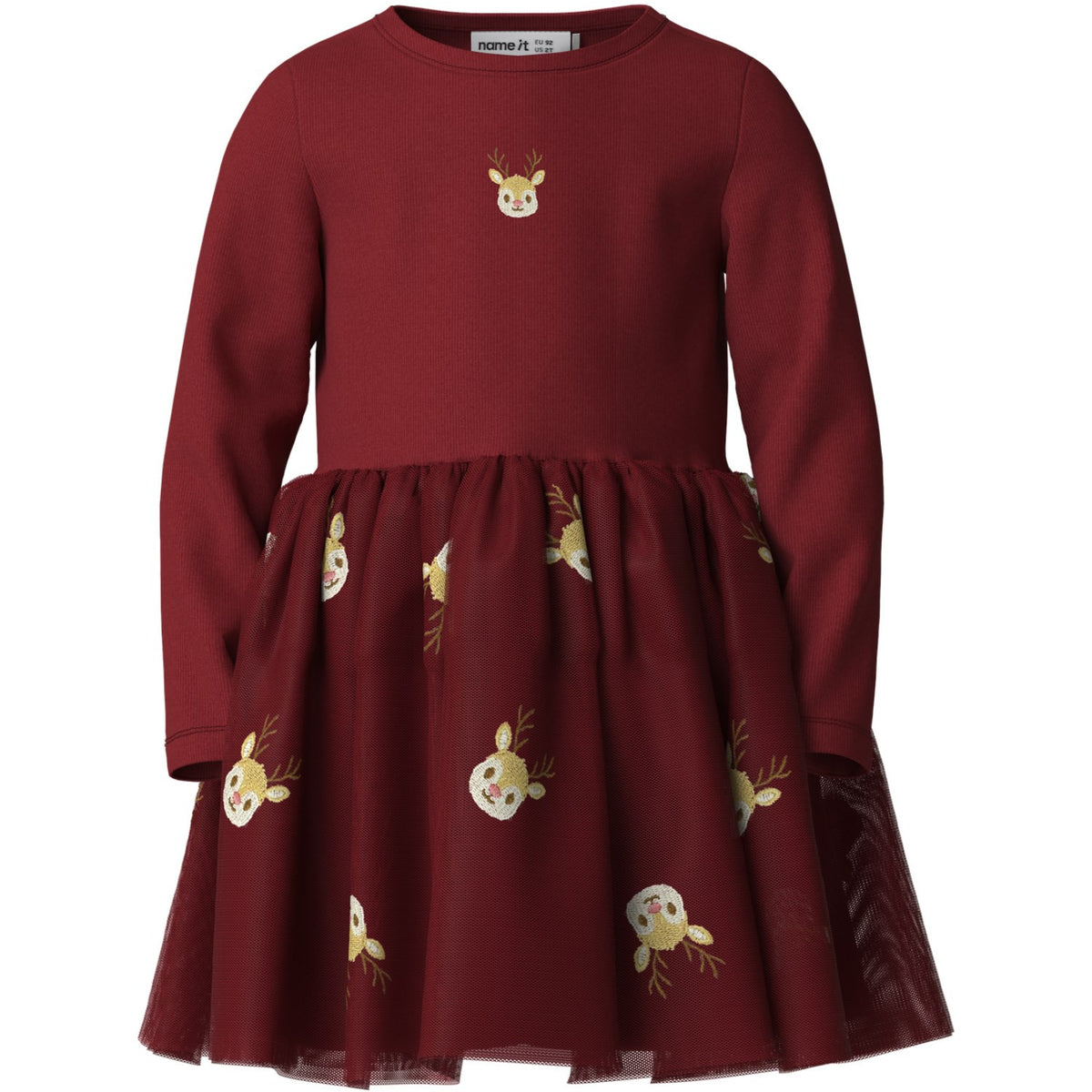 Name It Red Dahlia Reindeer Nmfveross Ls Tulle Dress