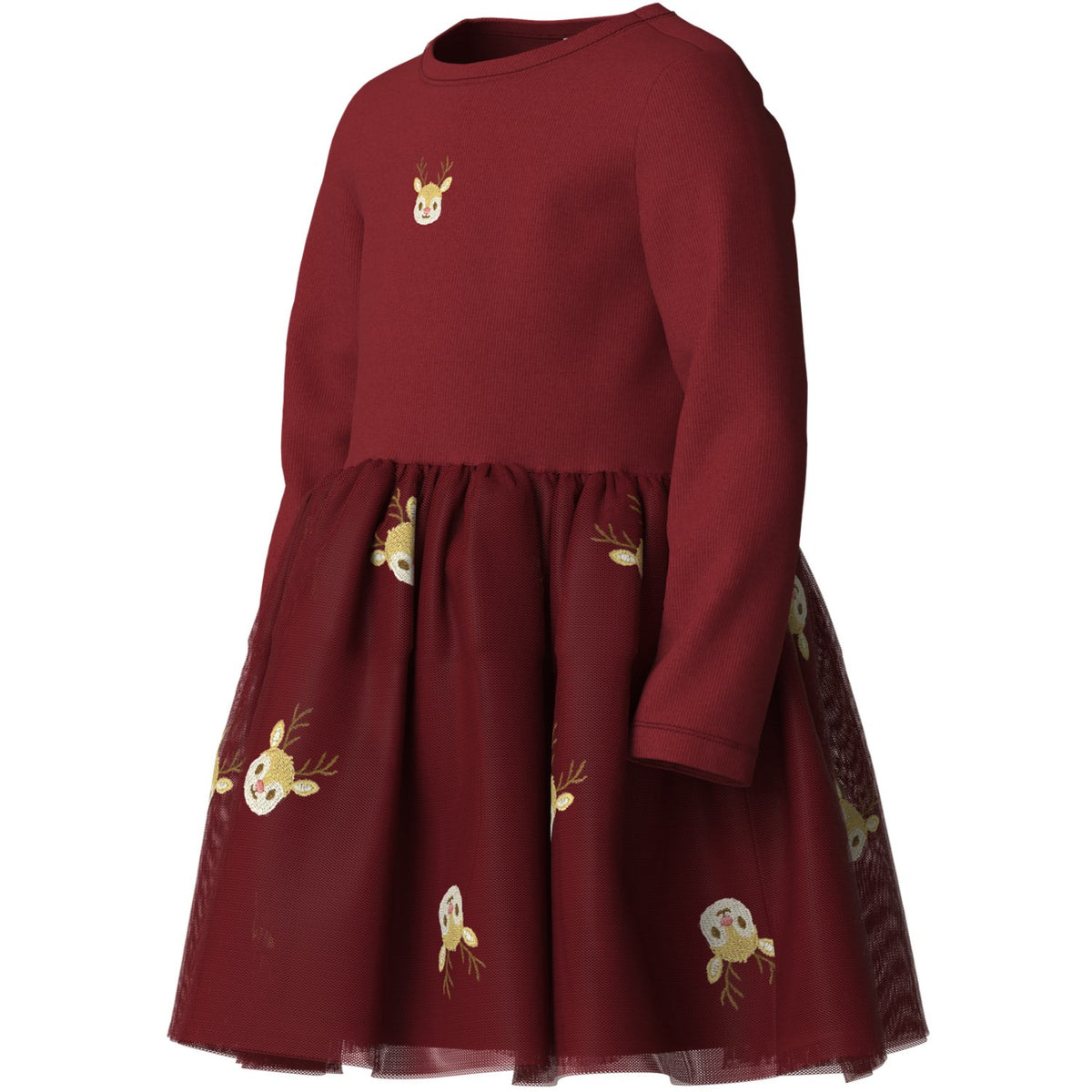 Name It Red Dahlia Reindeer Nmfveross Ls Tulle Dress